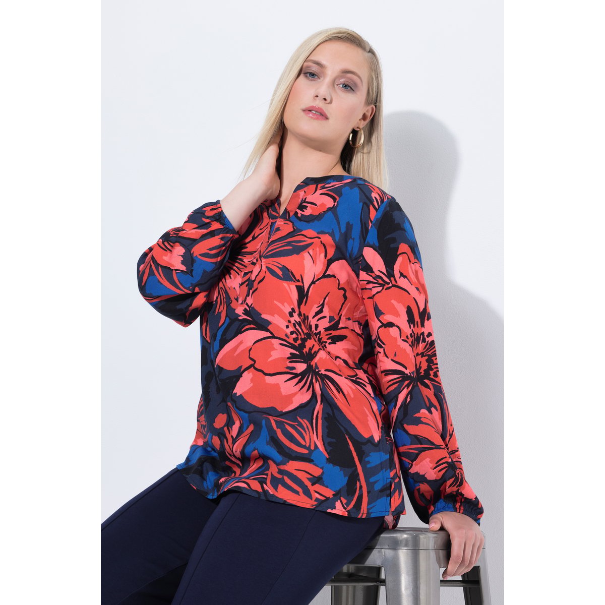 Tunique à fleurs, ligne A marine, ULLA POPKEN