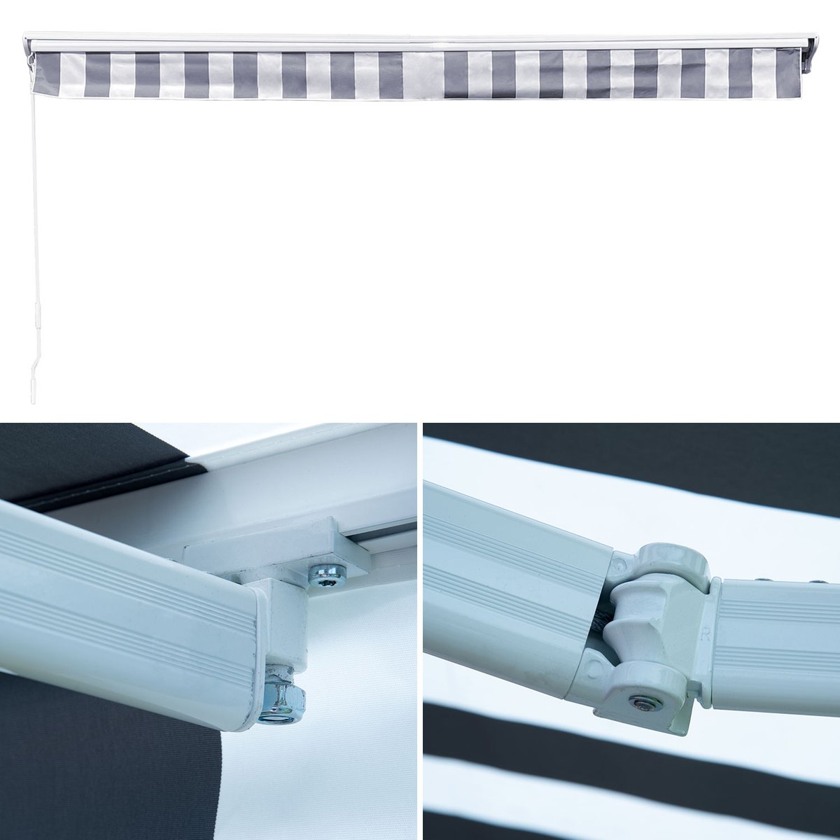 Store banne, semi-coffre, 2,95x2,5m, SAULE blanc, gris, blanc, HAPPY GARDEN