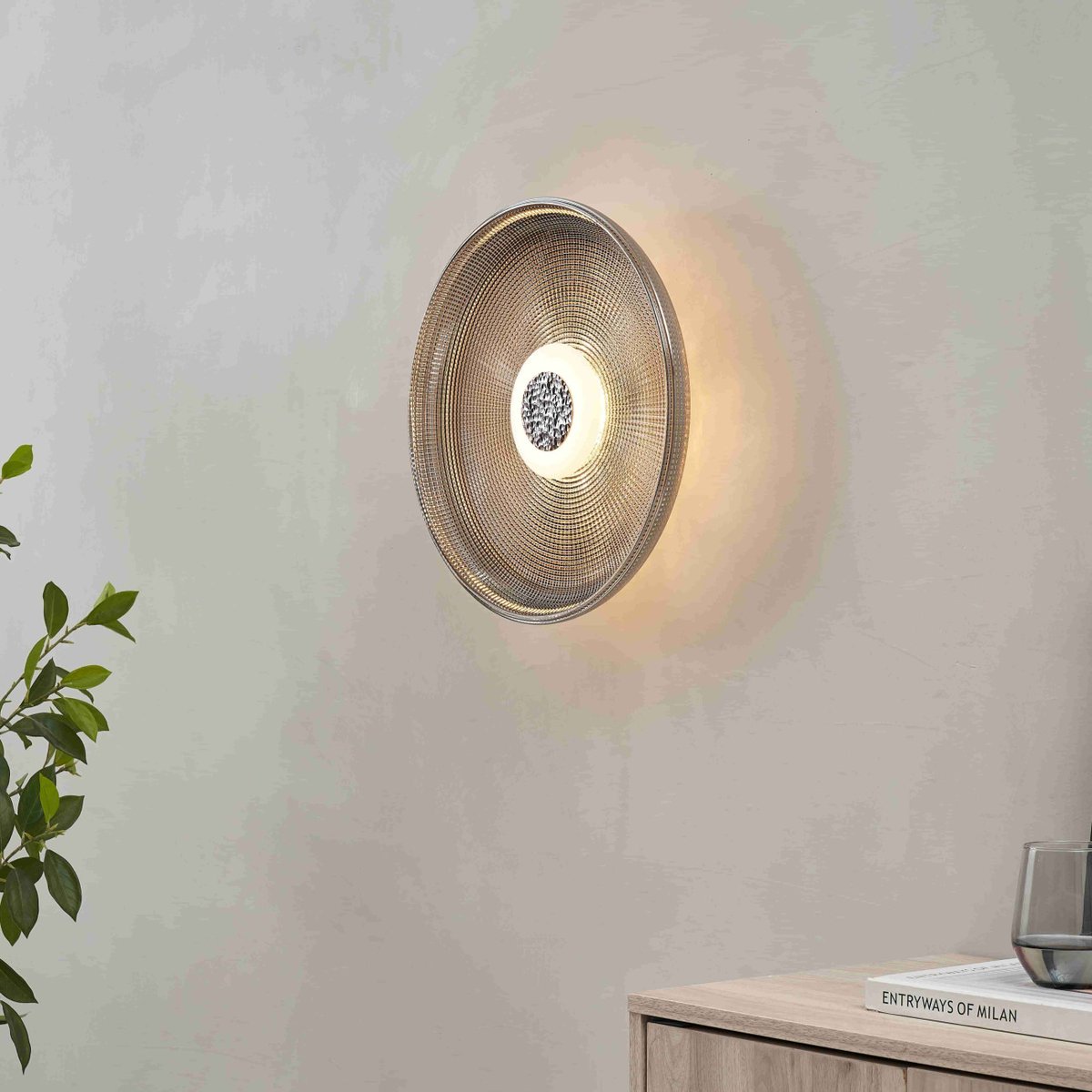Plafonnier LED verre texturé - OSSARA noir et gris fumé, KOSILUM