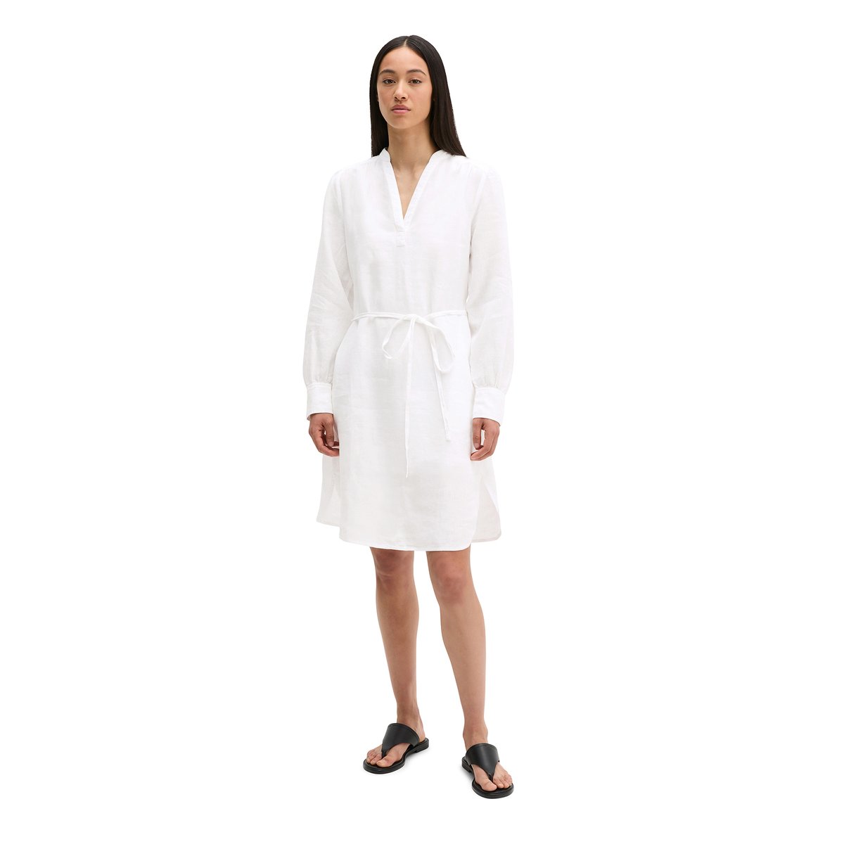 Robe en lin loose avec bandeau à la taille blanc, MARC O'POLO