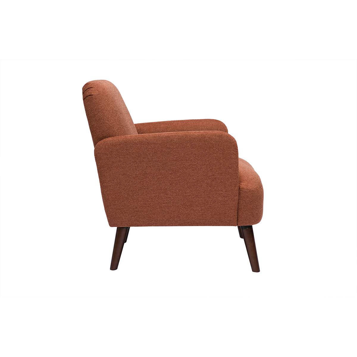 Fauteuil scandinave en tissu effet velours texturé terre brûlée et bois foncé ISKO terra cotta, MILIBOO