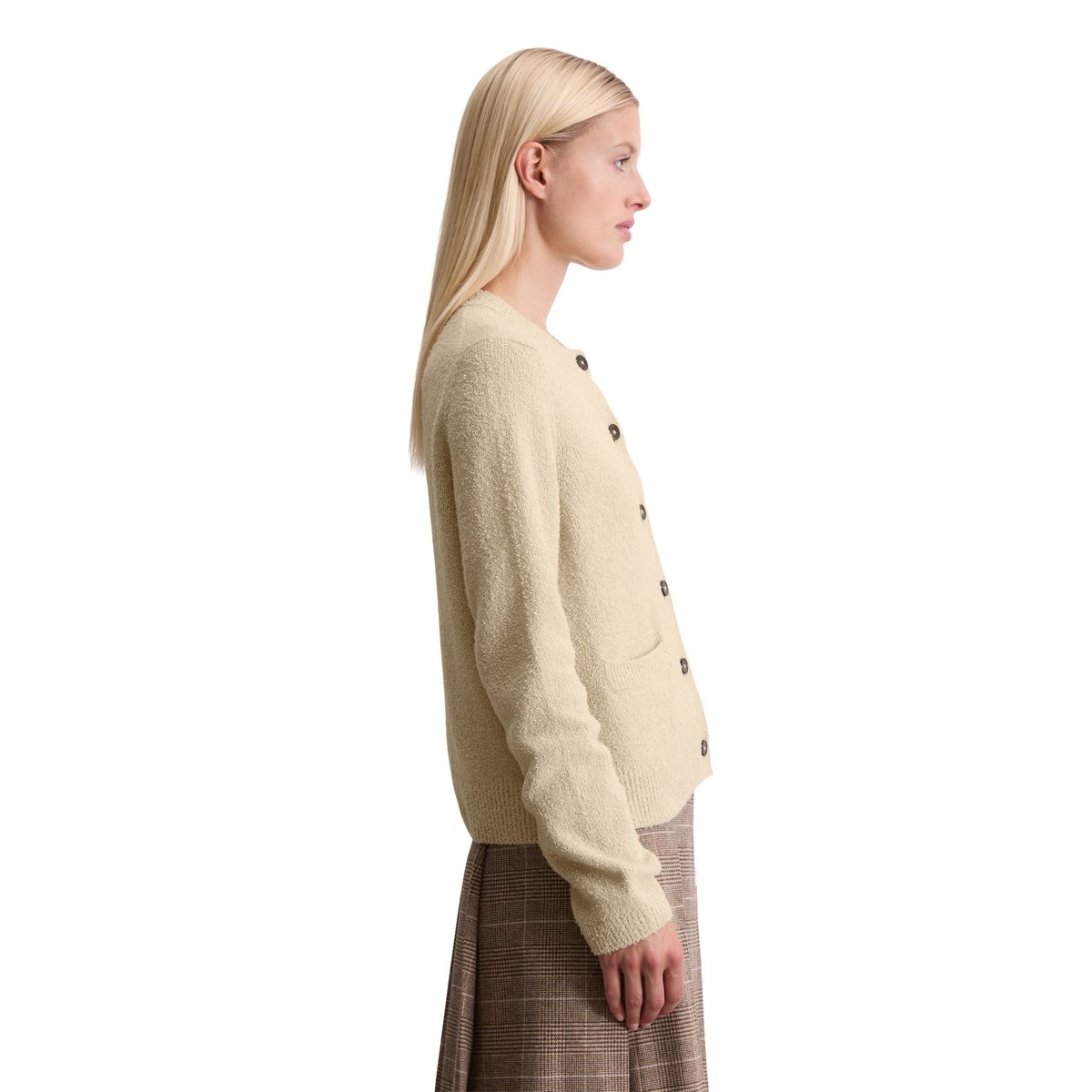 Cardigan regular en fil bouclé beige, MARC O'POLO