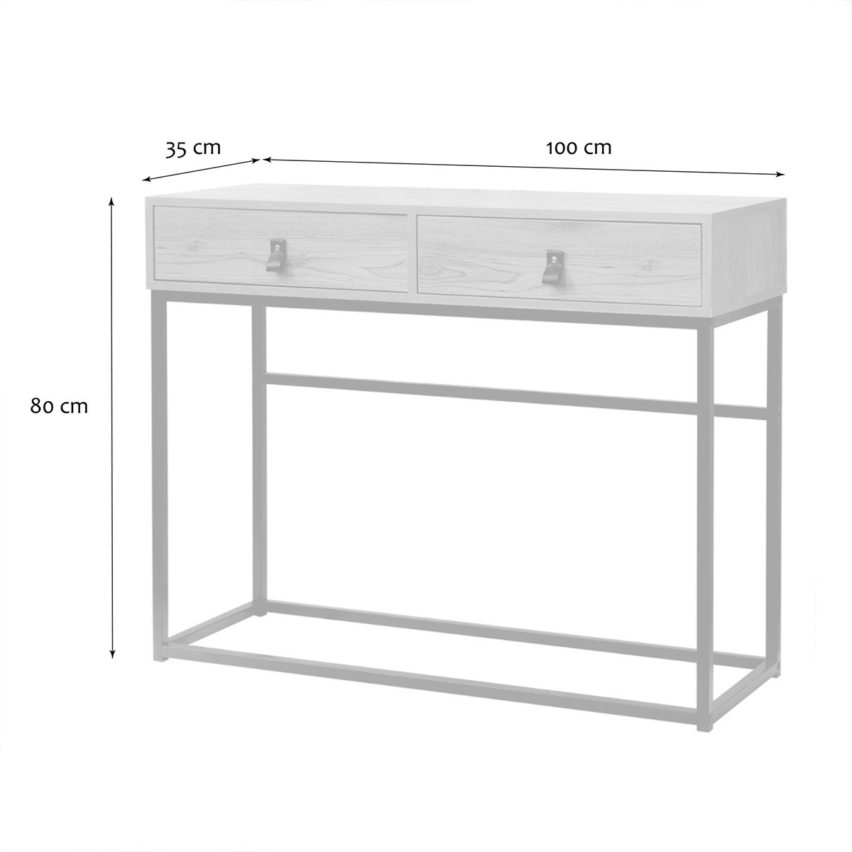 Console 2 Tiroirs Pieds Métal Effet Chêne - JILL bois clair, CALICOSY