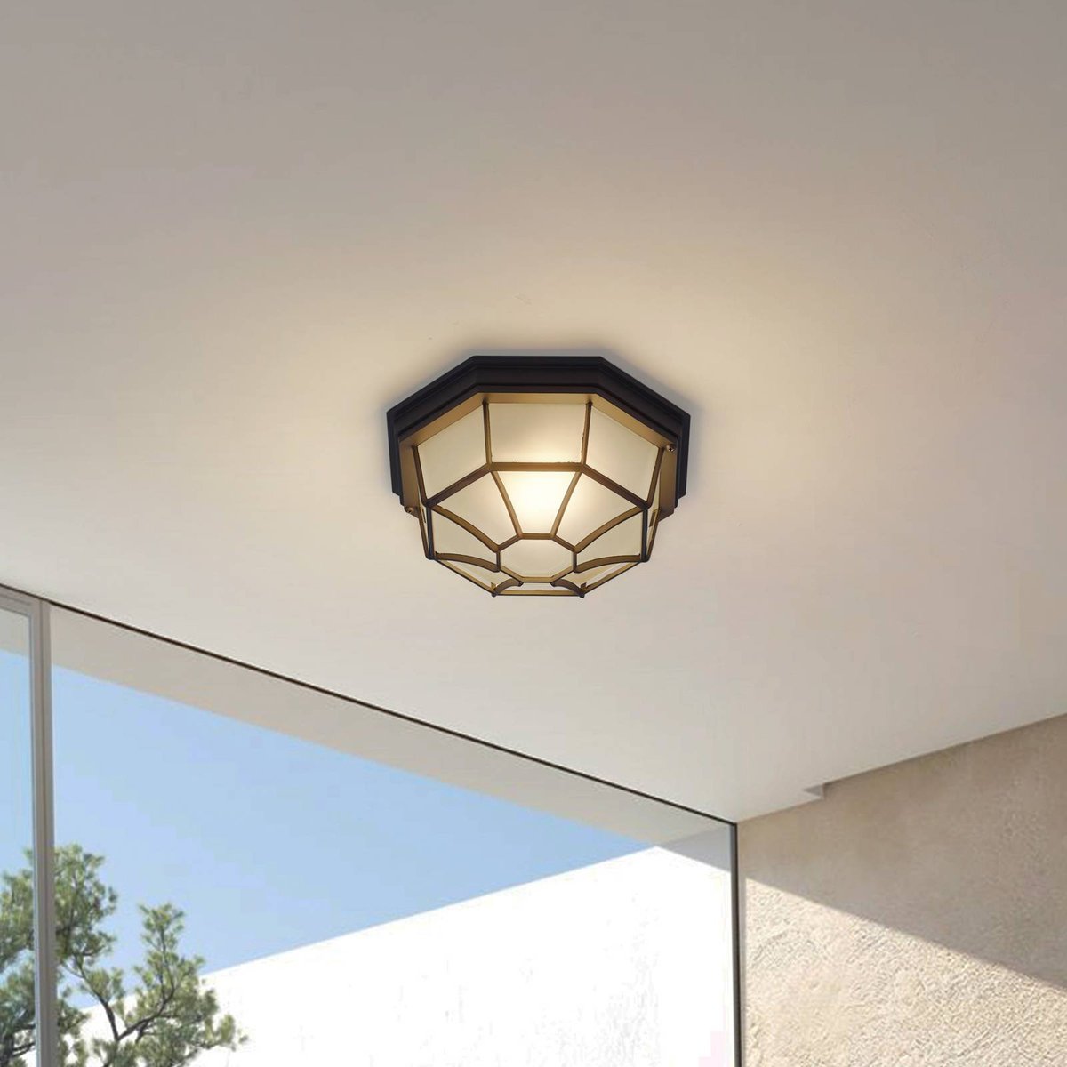 Plafonnier en aluminium moderne, Idril gris foncé, opale, LINDBY