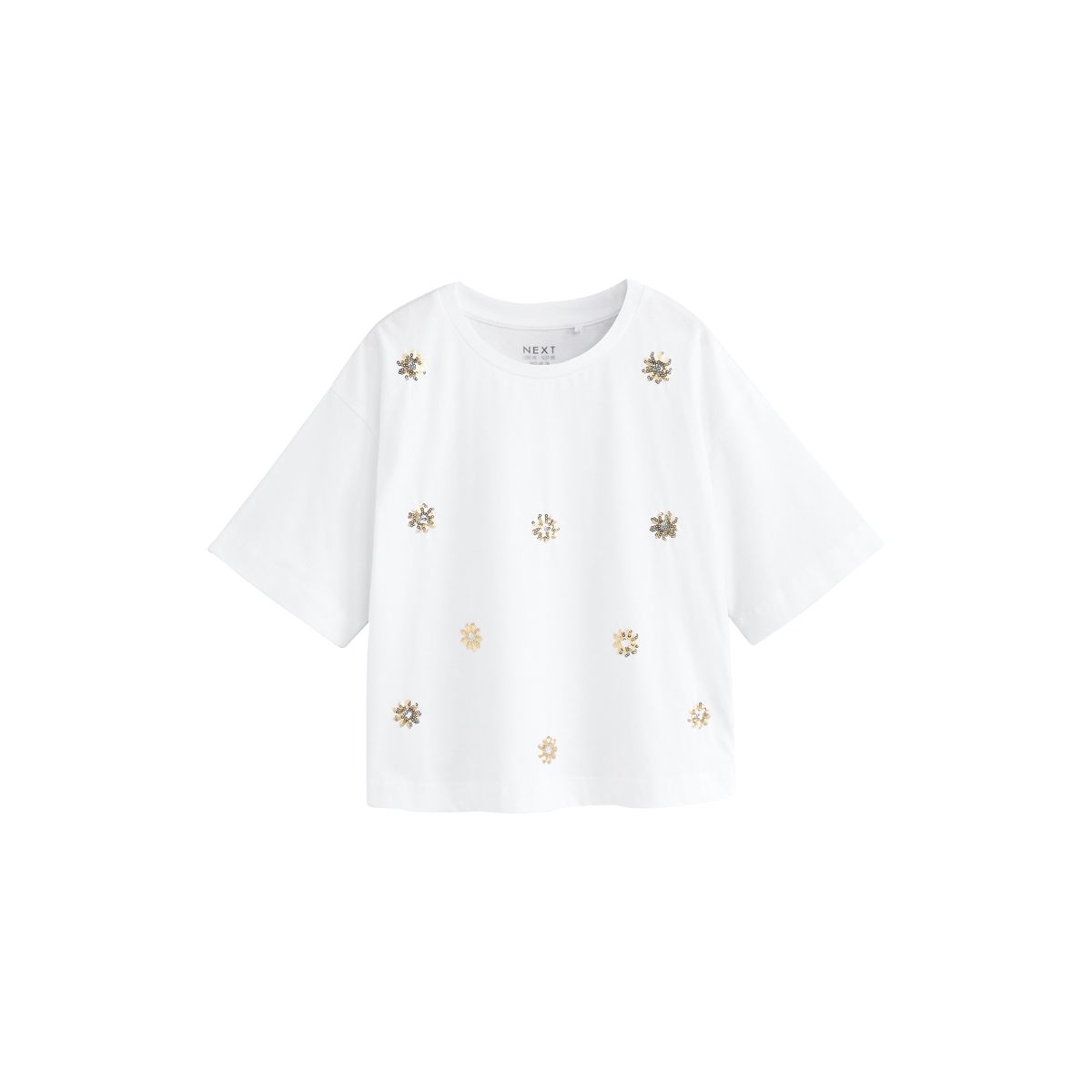 T-shirt droit oversize à sequins fleur blanche, NEXT
