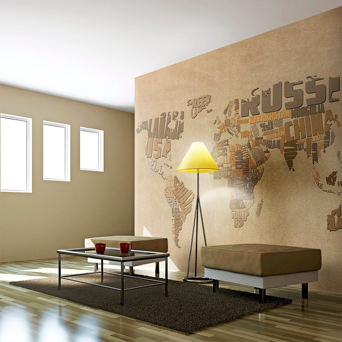 Papier peint intissé panoramique Carte du monde Explorers' map of the World beige, EDEN