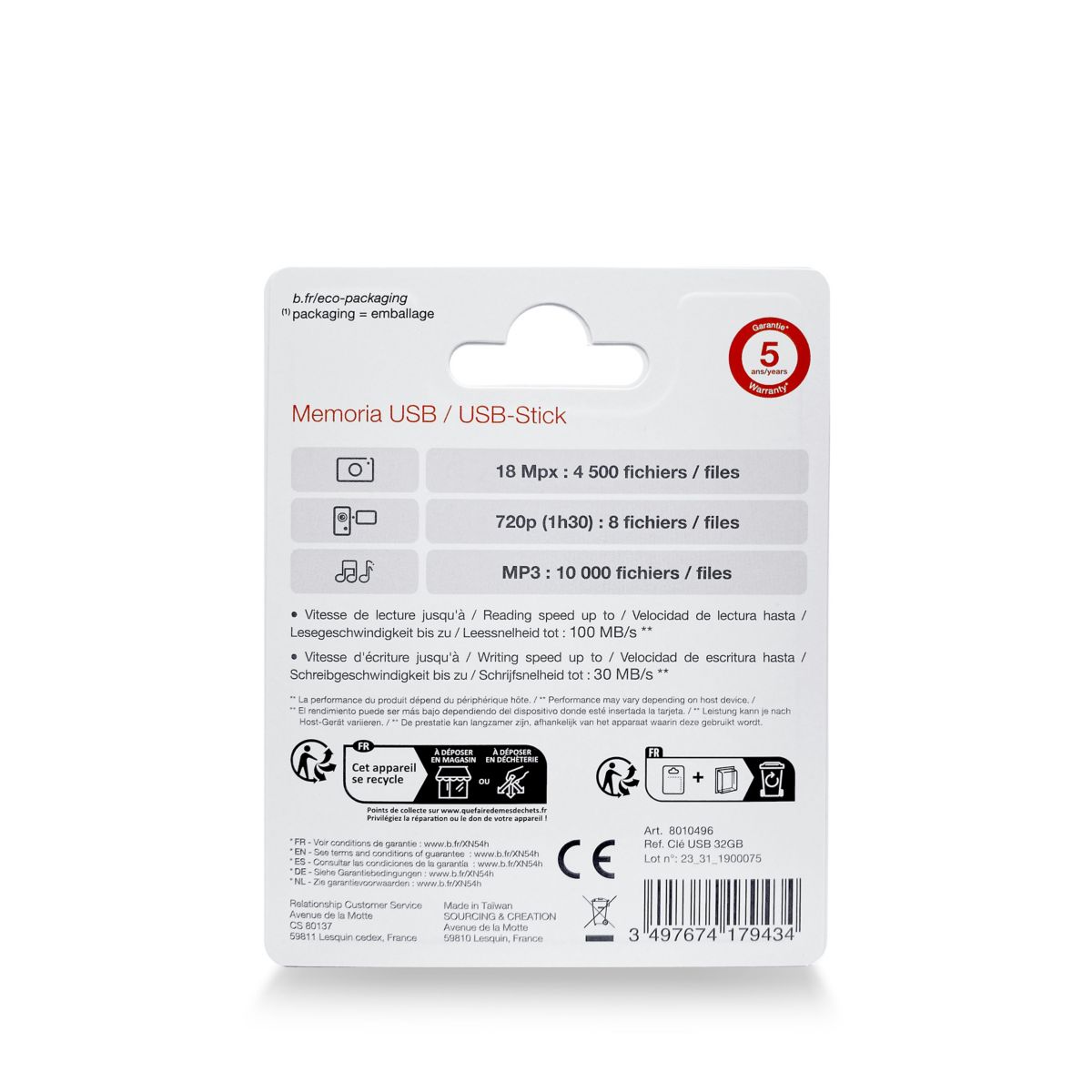 Clé USB 32Go USB 3.2 couleur unique, ESSENTIEL B