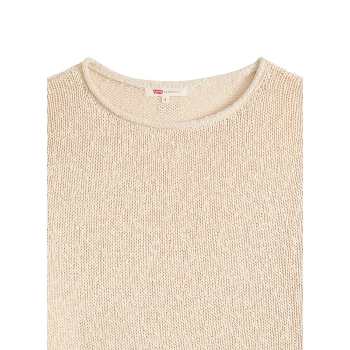 Pull en coton écru uni avec une coupe droite et un col rond beige, LEVI'S