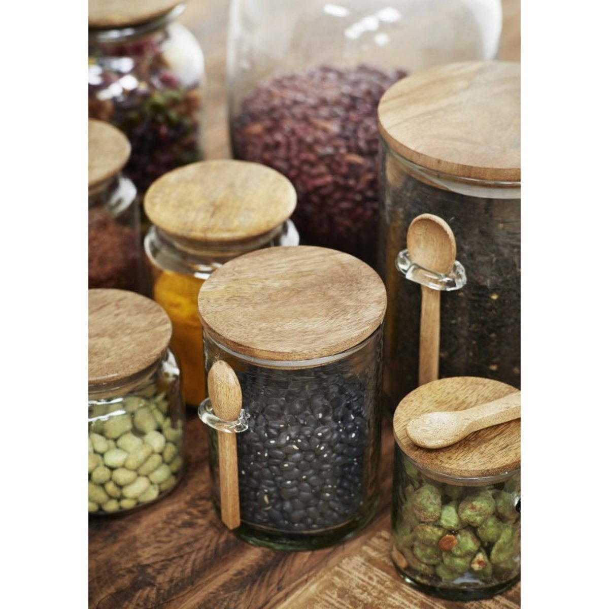 Bocal de rangement verre bois avec cuillère transparent, MADAM STOLTZ