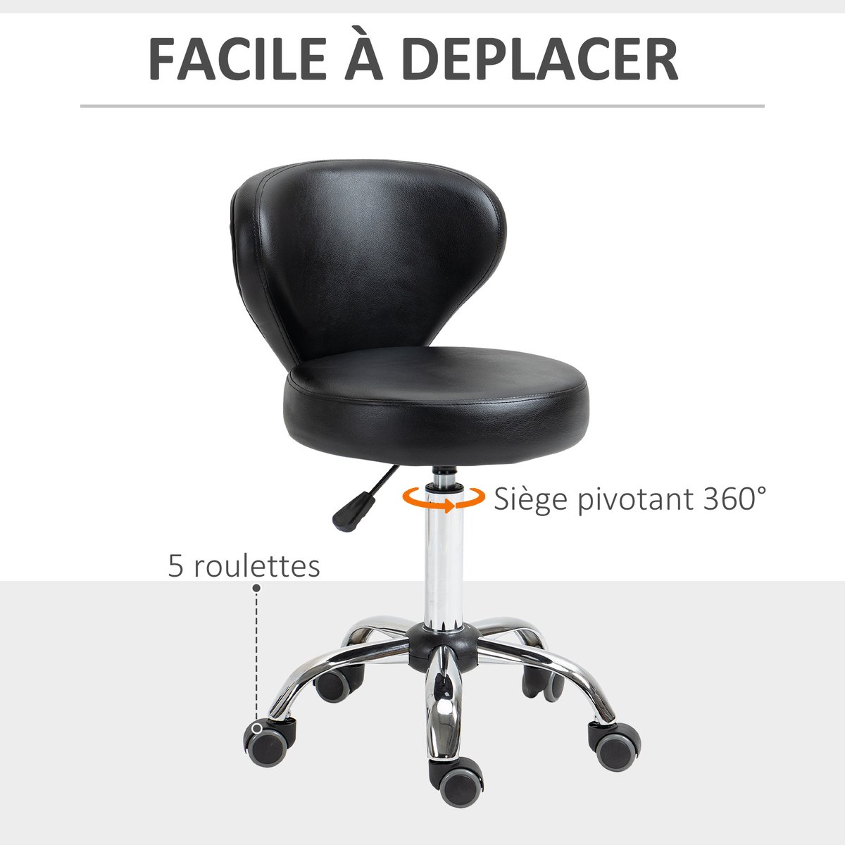 Tabouret de salon Revêtement synthétique PU noir, argent, HOMCOM