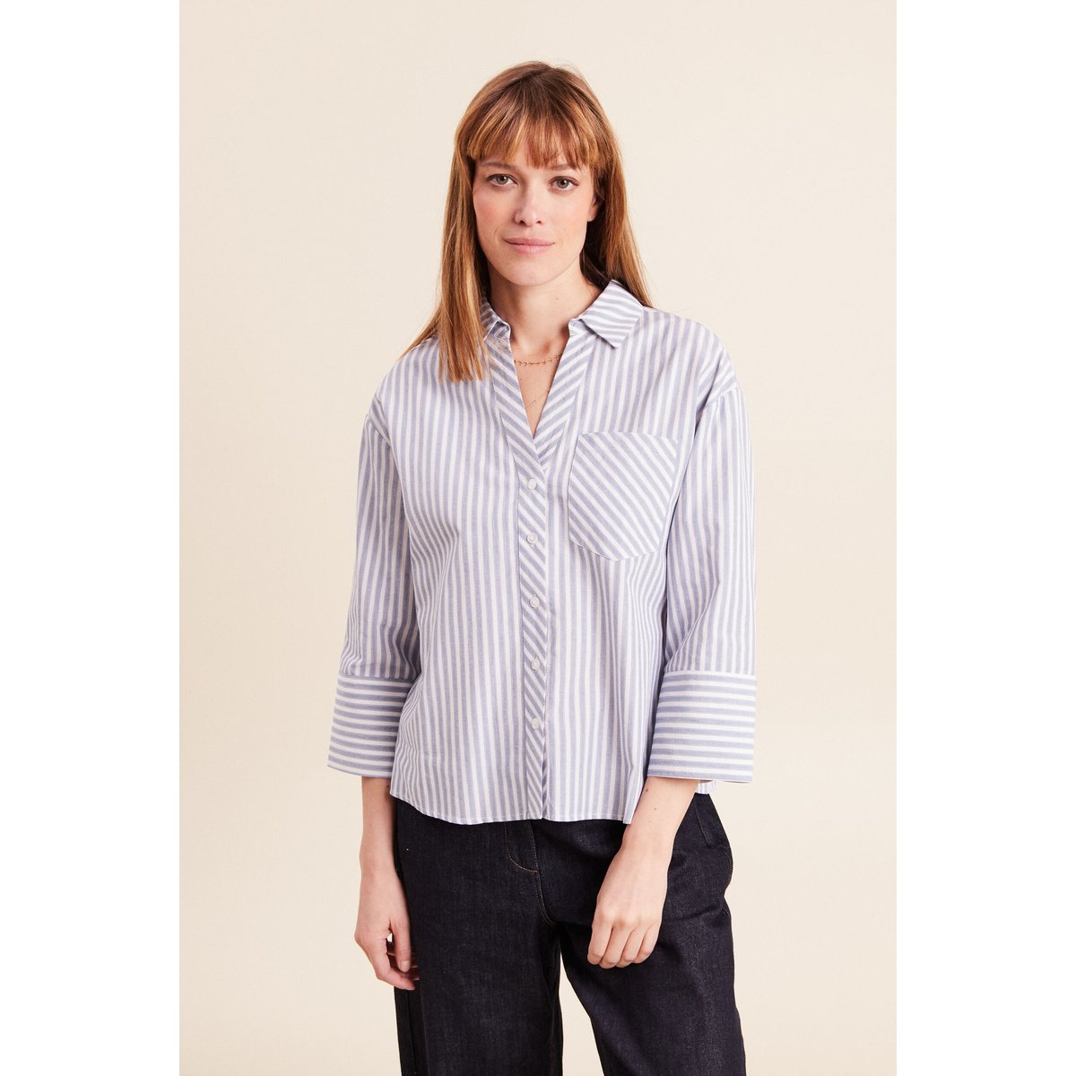 Chemise manches 3/4 bleu, BREAL