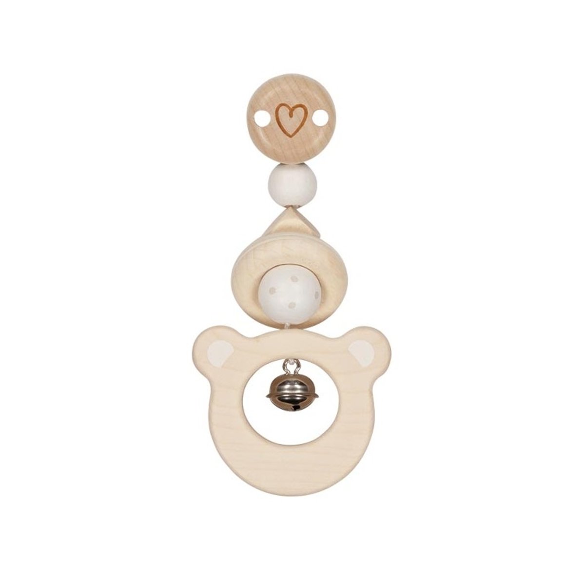 Hochet en bois avec clip Ours beige, GOKI