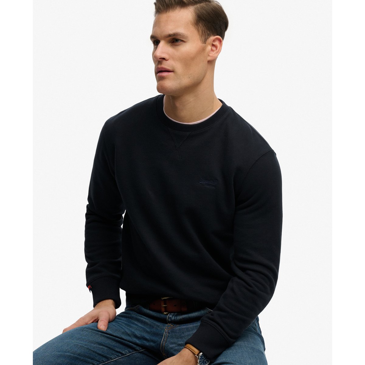 Sweatshirt Essential Logo Col Rond bleu marine éclipse, SUPERDRY