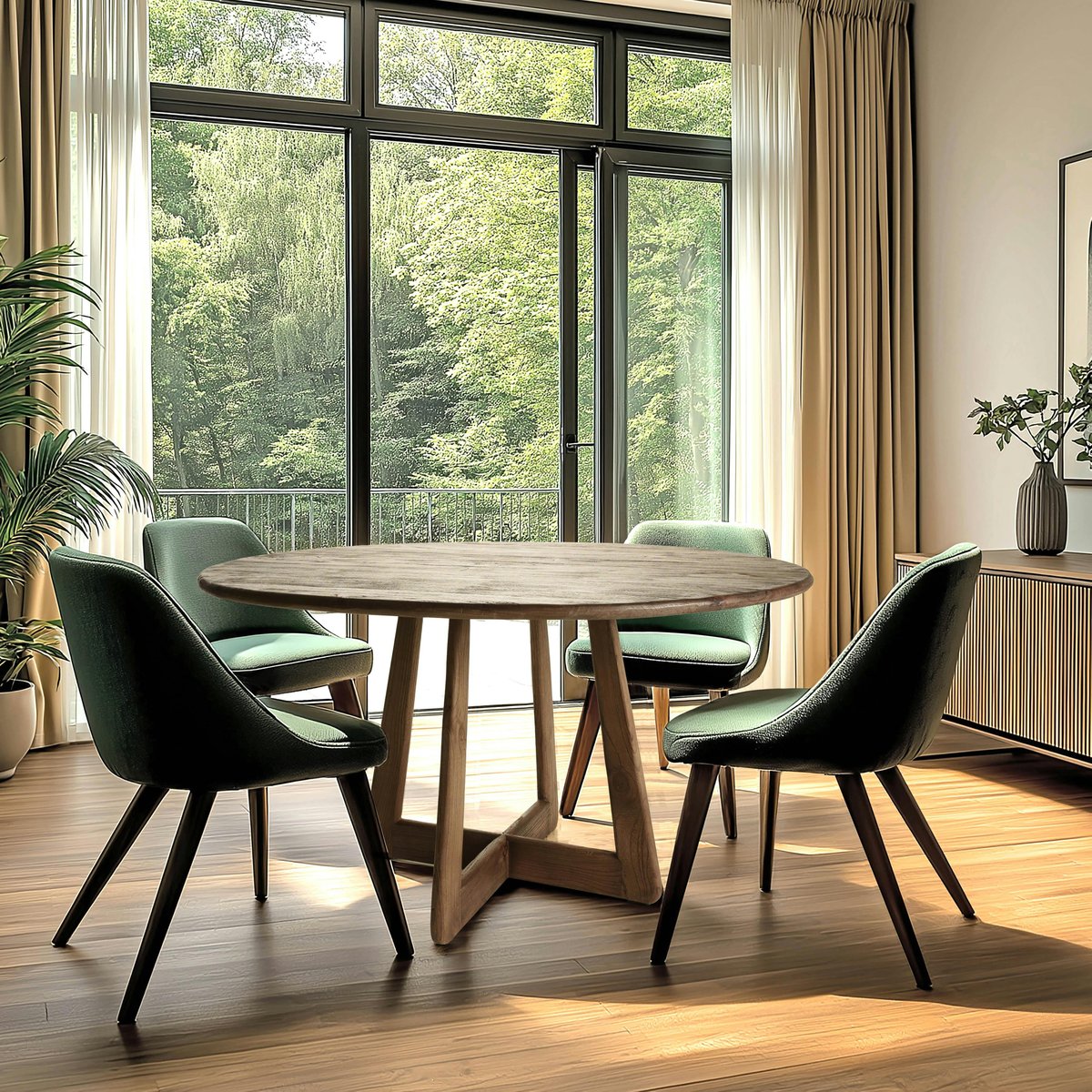 Table à manger ronde 140x140cm en bois de mindi ARCUS bois naturel, PIER IMPORT