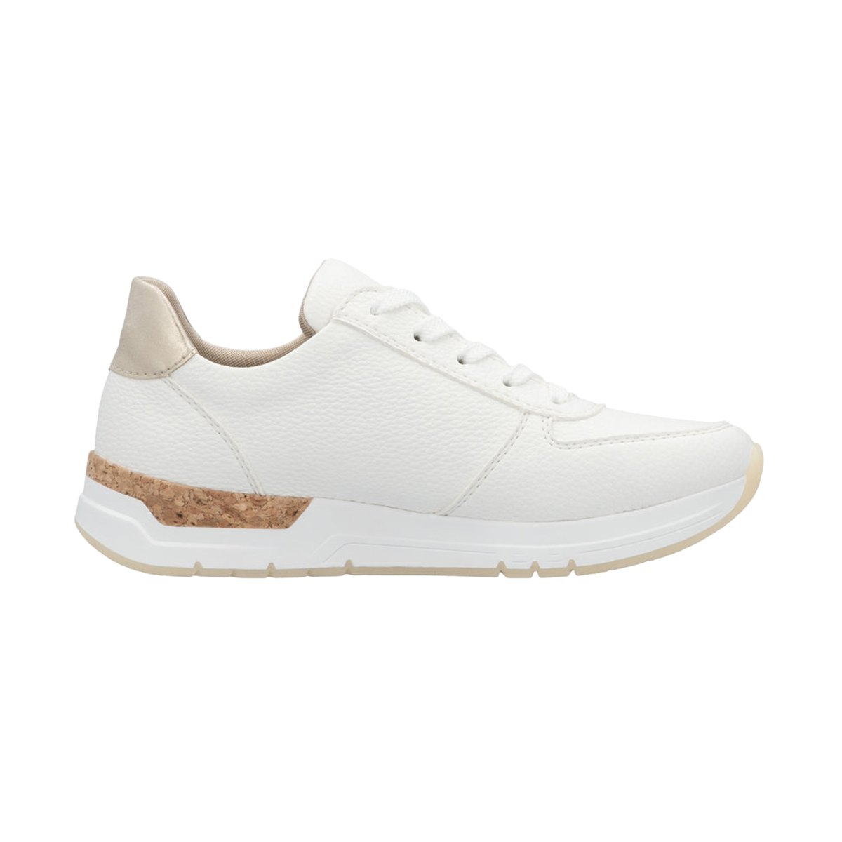 Baskets running écrues à talon plat et à lacets et zip latéral grainées écrues, RIEKER