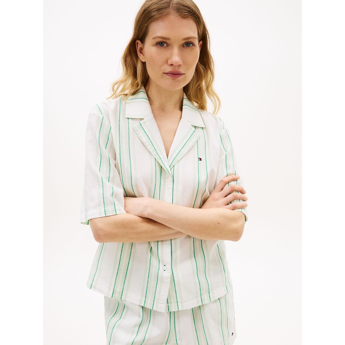 Pyjashort à rayures TH Essentials Sleep rayé blanc/vert, TOMMY HILFIGER