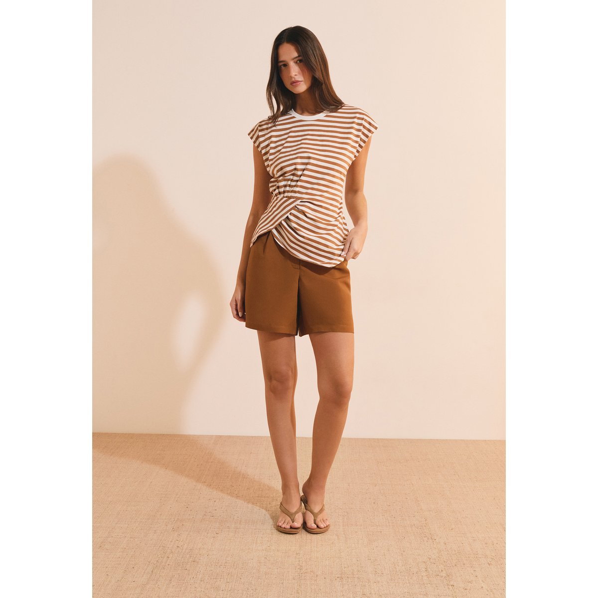 T-shirt en coton asymétrique à rayures ALEX TS dune, ETAM