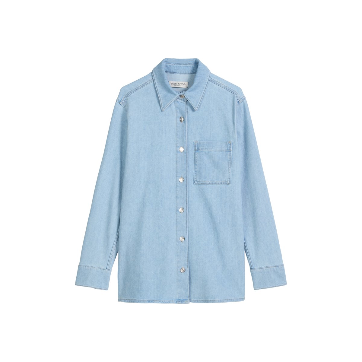 Chemise en jean regular en coton organique mélangé stretch bleu clair, MARC O'POLO