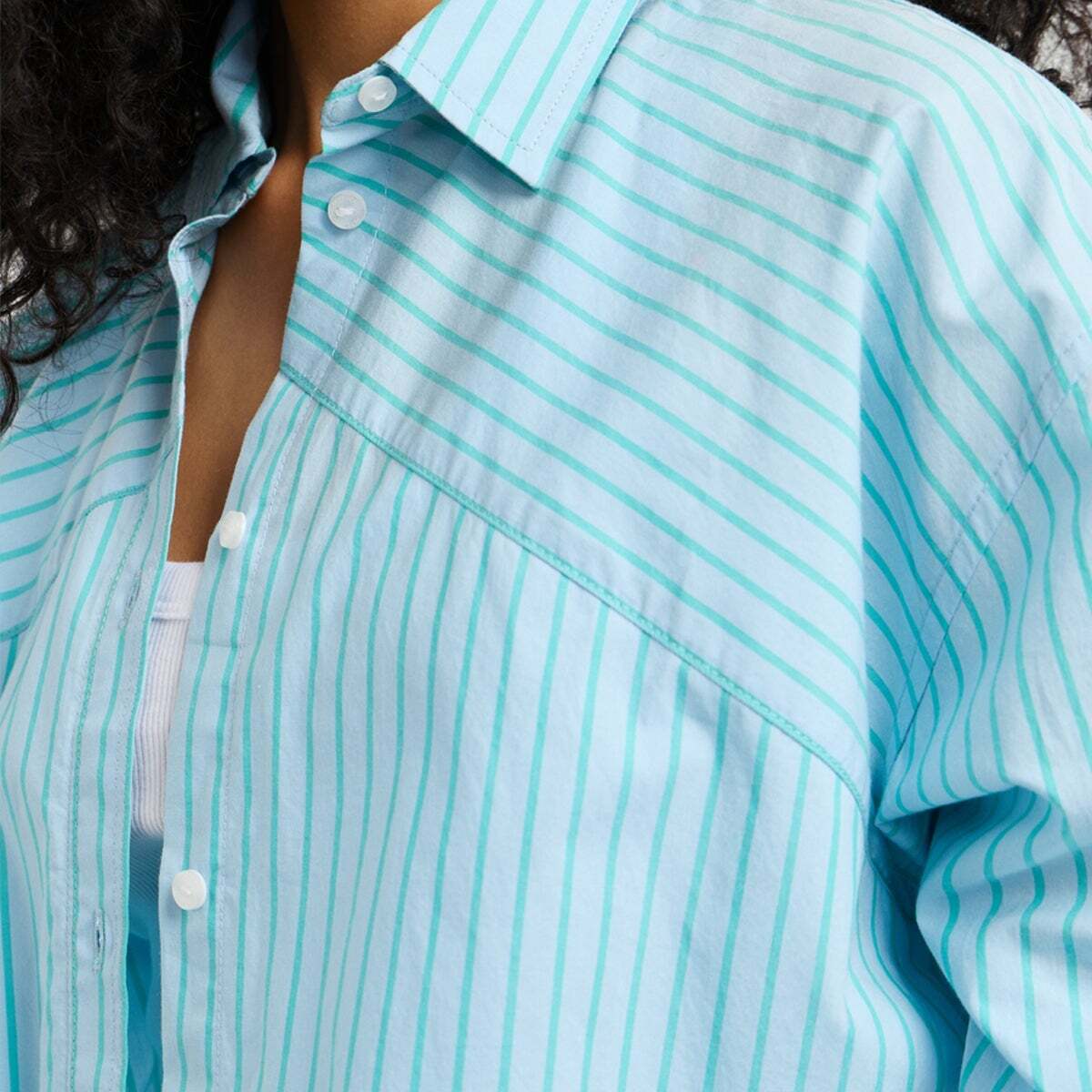Chemise Courte À Rayures En Popeline vert sauge, PEPE JEANS