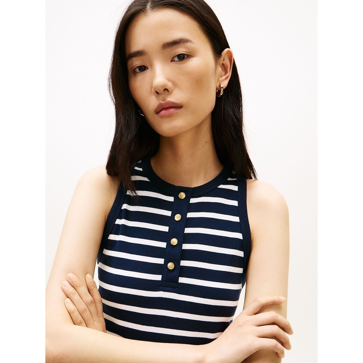 Midi Dress with Striped Top and Poplin Skirt navy/ecru, TOMMY HILFIGER
