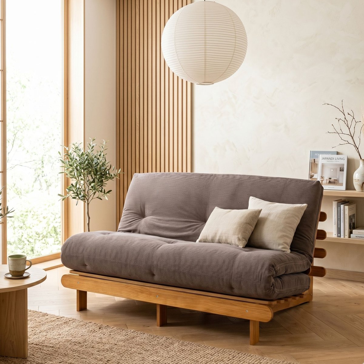 Ensemble literie futon en coton velours côtelé marron, TERRE DE NUIT