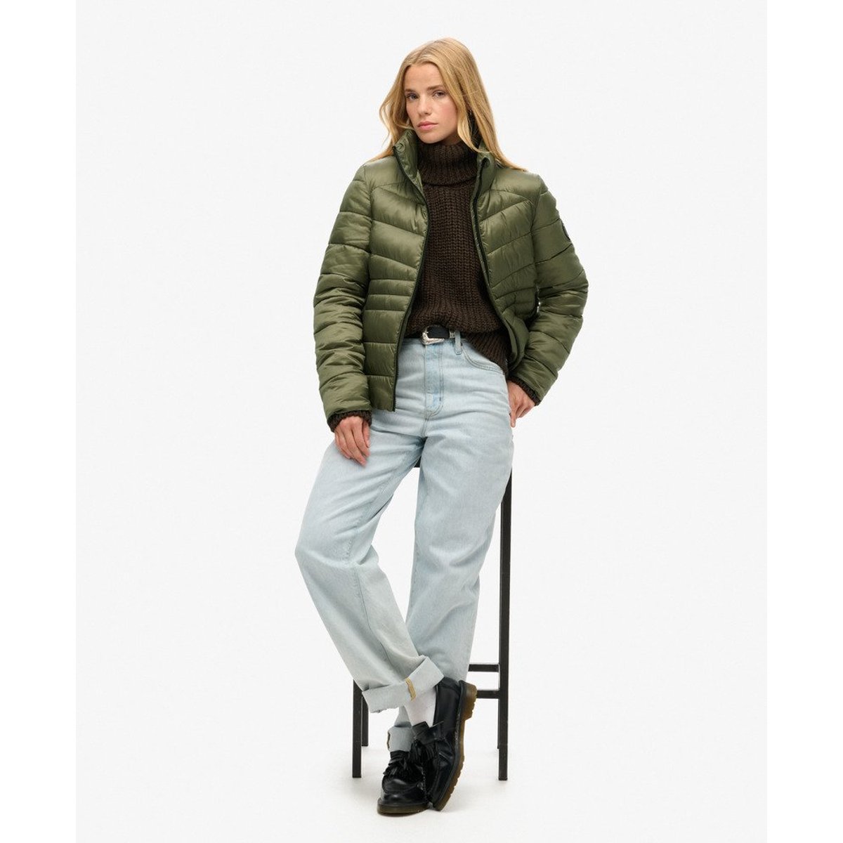 Veste rembourrée matelassée Fuji vert olive poudré, SUPERDRY