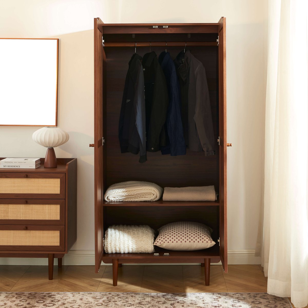 Armoire 2 portes en cannage LEON noyer, SORELH