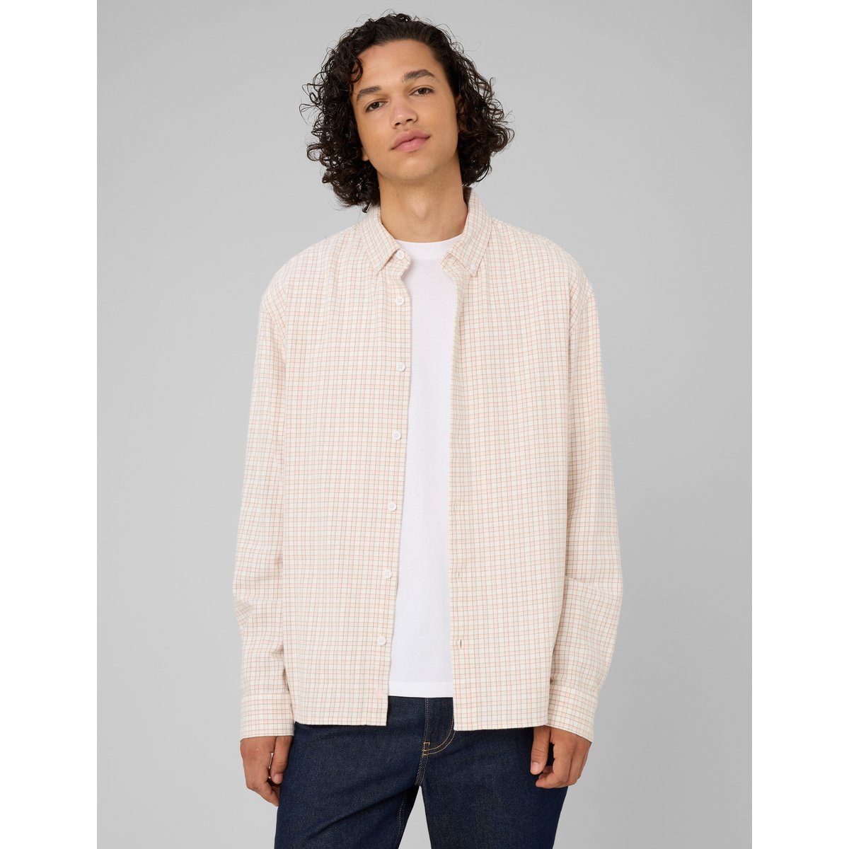 Chemise flanelle à carreaux rose pâle, BZB
