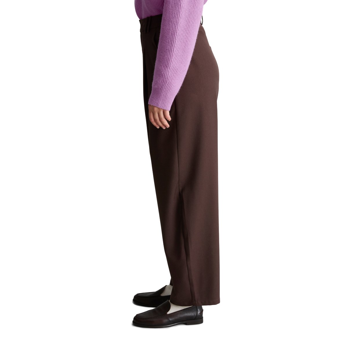Pantalon en sergé large en mélange polyester-viscose marron, MARC O’POLO DENIM