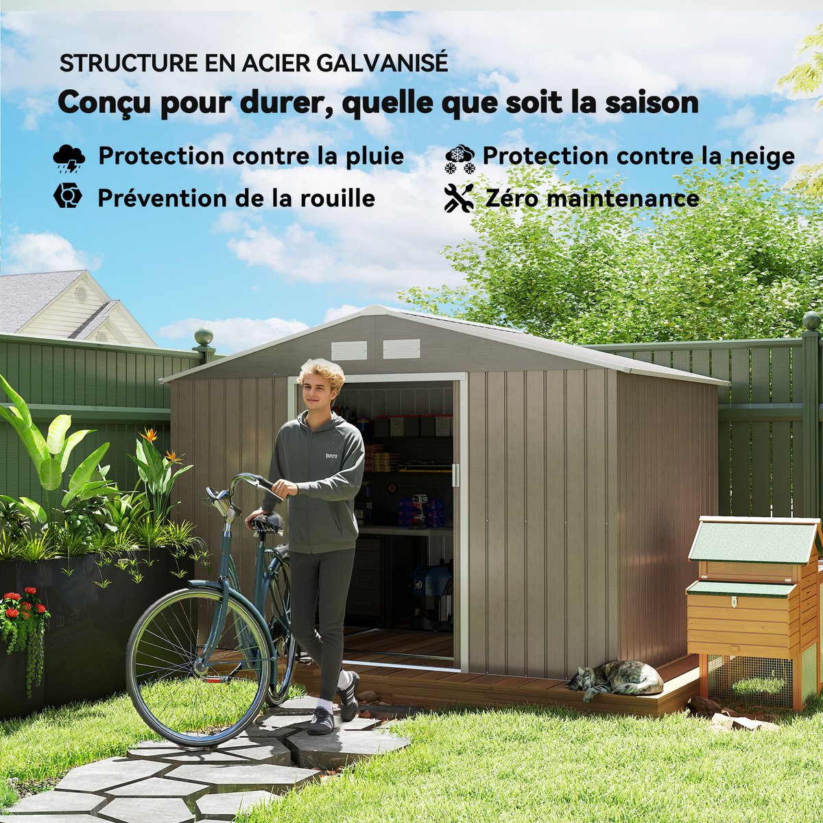 Abri de jardin Acier galvanisé Marron marron, OUTSUNNY