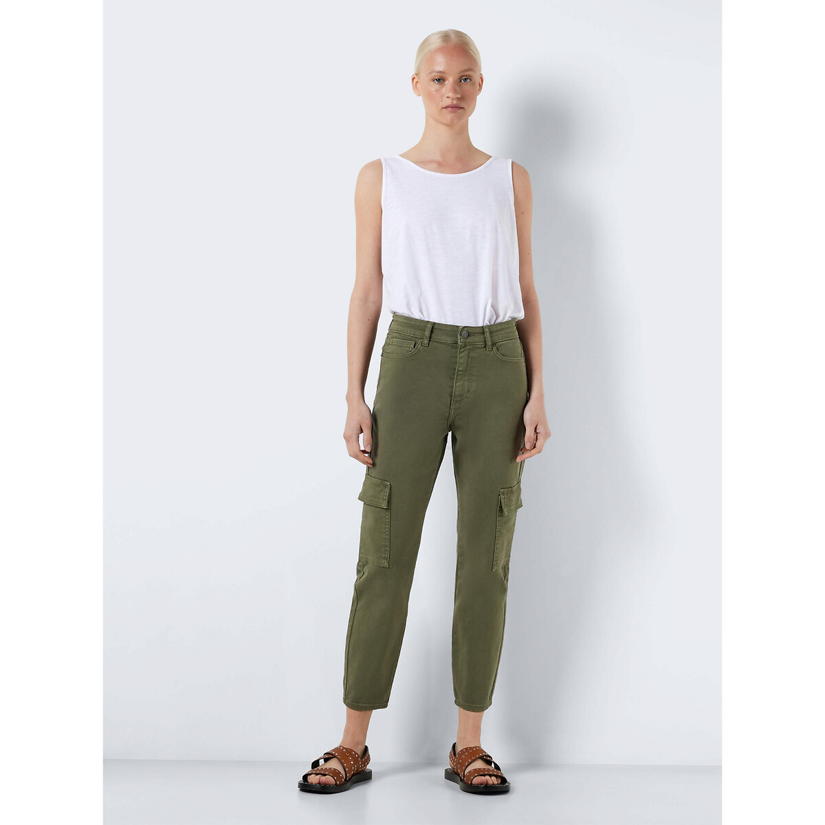 Pantalon cargo, taille haute kaki, NOISY MAY