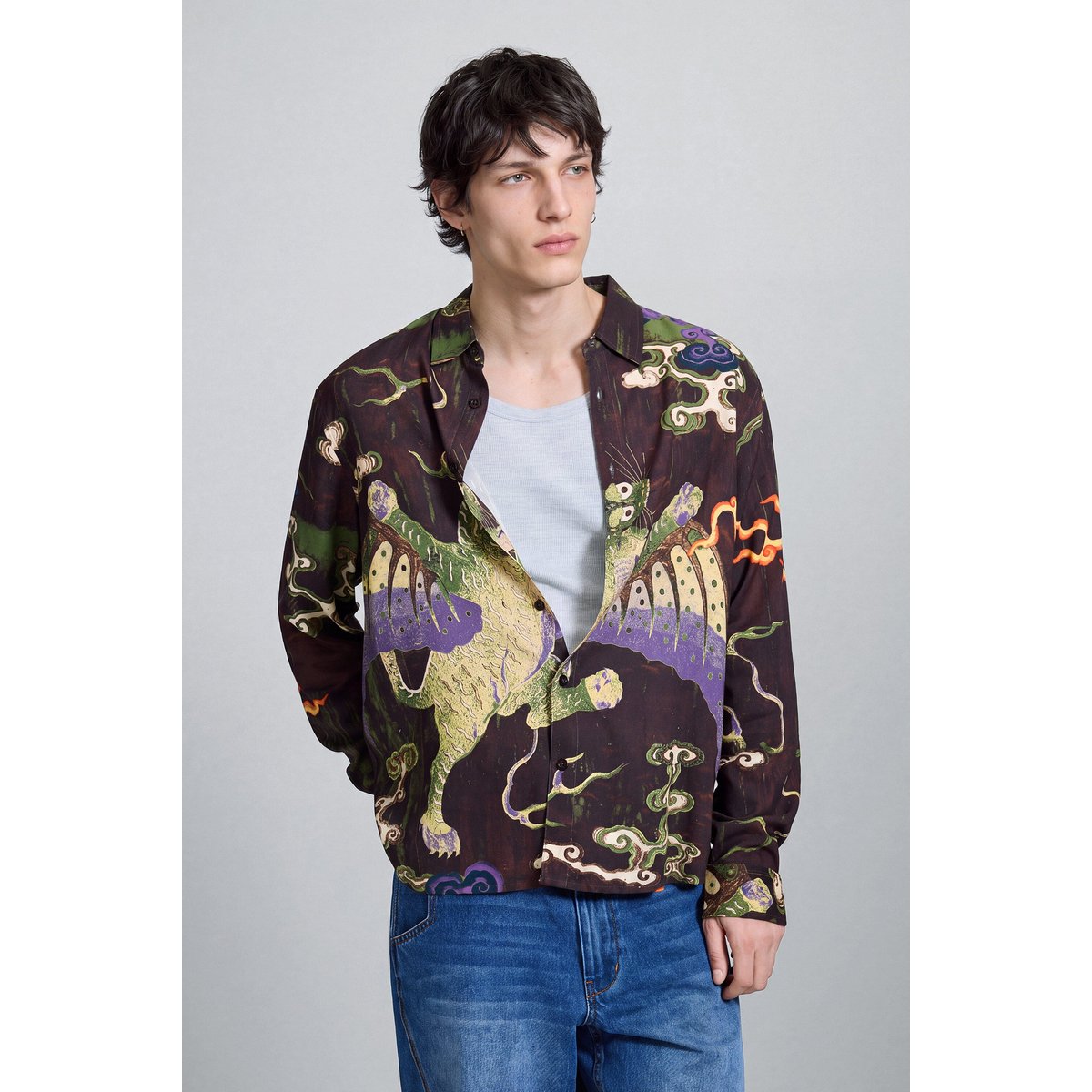 chemise à manches longues imprimée vert, DESIGUAL