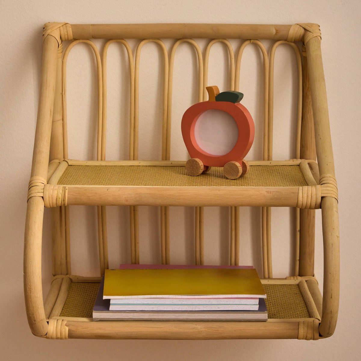 Etagère double étage enfant, 38x31x38cm, en rotin white cap melange, MONOPRIX