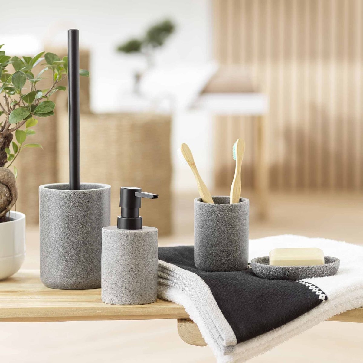 Gobelet de salle de bain effet granit JASPER gris foncé, TOILINUX