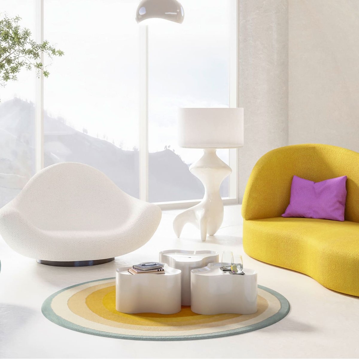 Tapis rond en laine, AURA jaune, KARE DESIGN