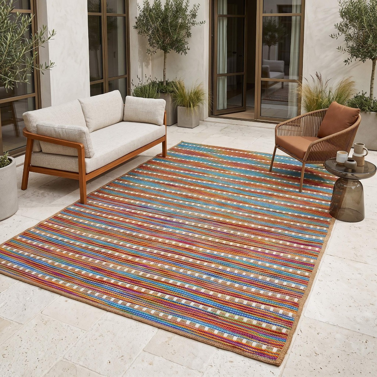 Tapis aspect jute intérieur extérieur JUTA LOOK beige multicolore, THE DECO FACTORY