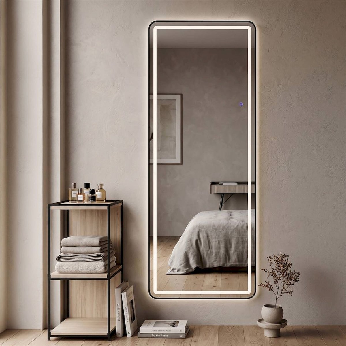 Miroir rectangulaire LED cadre en fer MODERN miroir et noir, RECOLLECTION