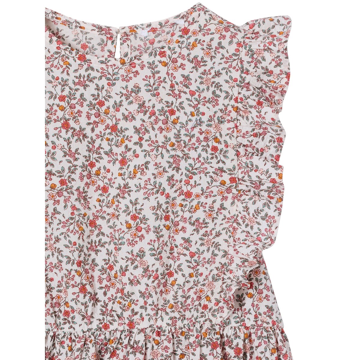 Robe en seersucker manches volantées blanc imprimé, VERTBAUDET