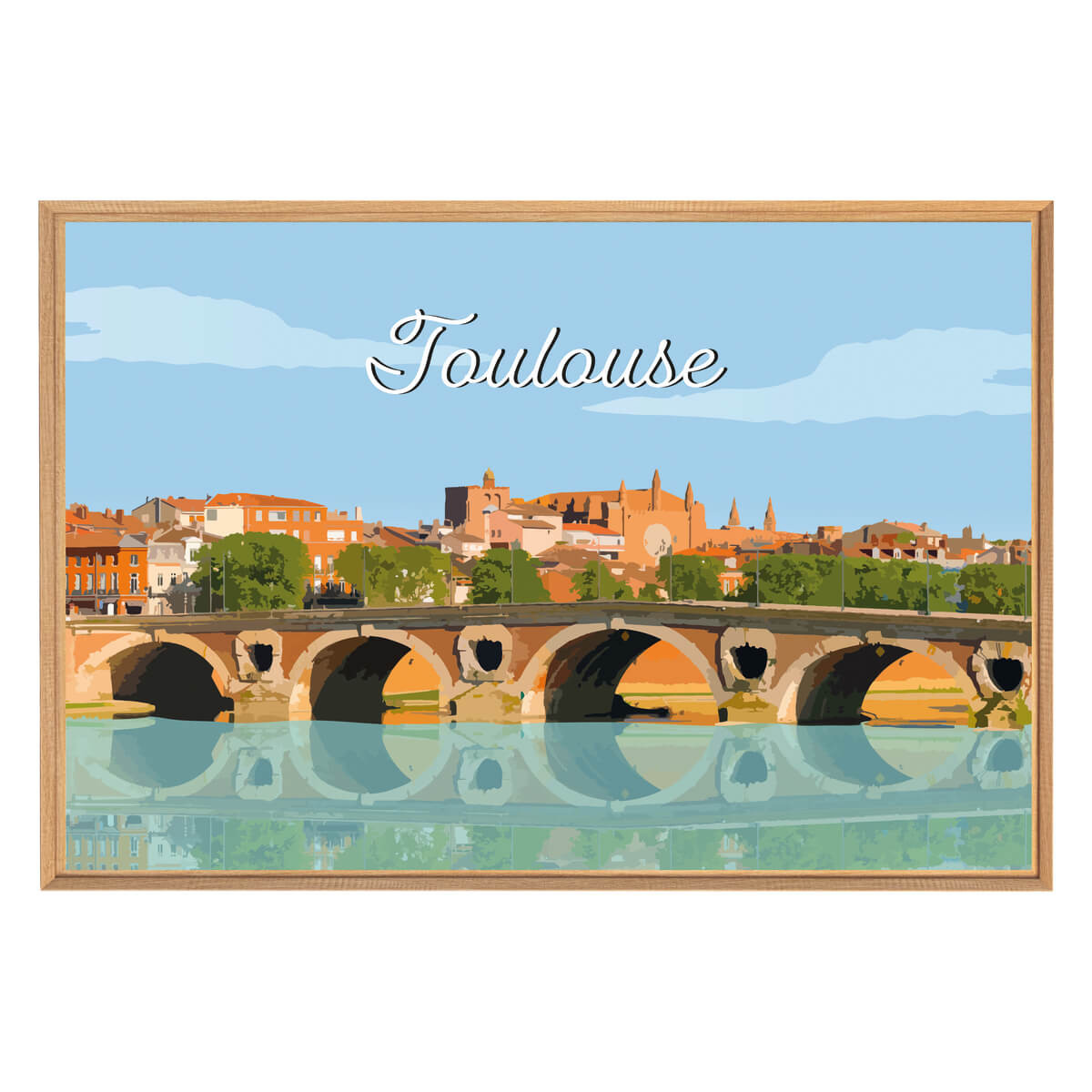 Tableau Mural Illustration Pont Neuf Toulouse ARCHITECTURE vert-fibres de bois, CEANOTHE