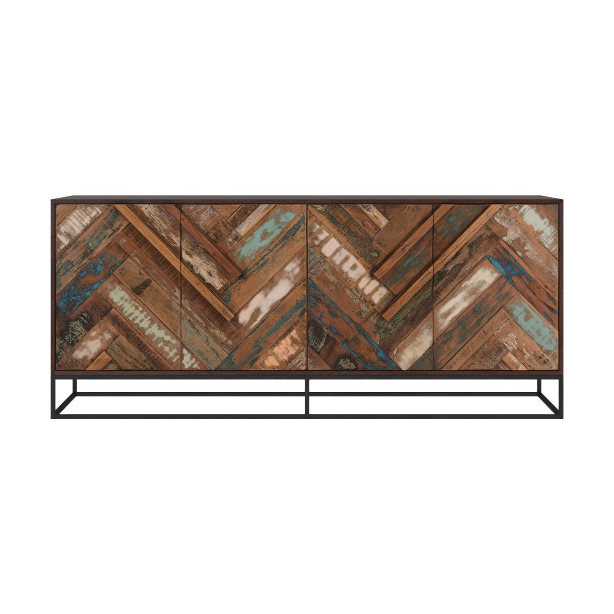 Buffet 4 portes en bois d'acacia recyclé - KRABI bois foncé, MAISON PAVANE