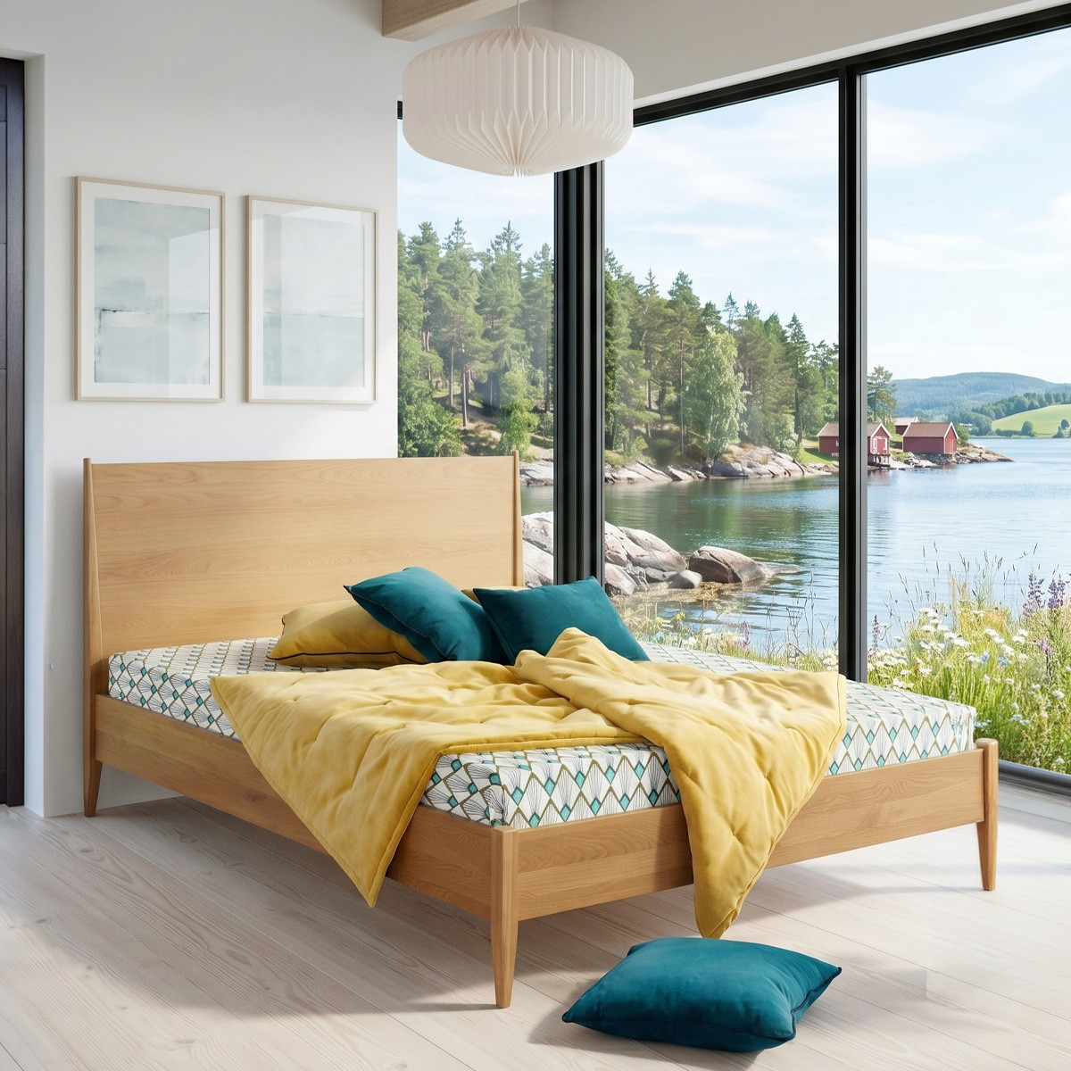 Lit double 140x200 en chêne DALHIA beige, ROBIN DES BOIS