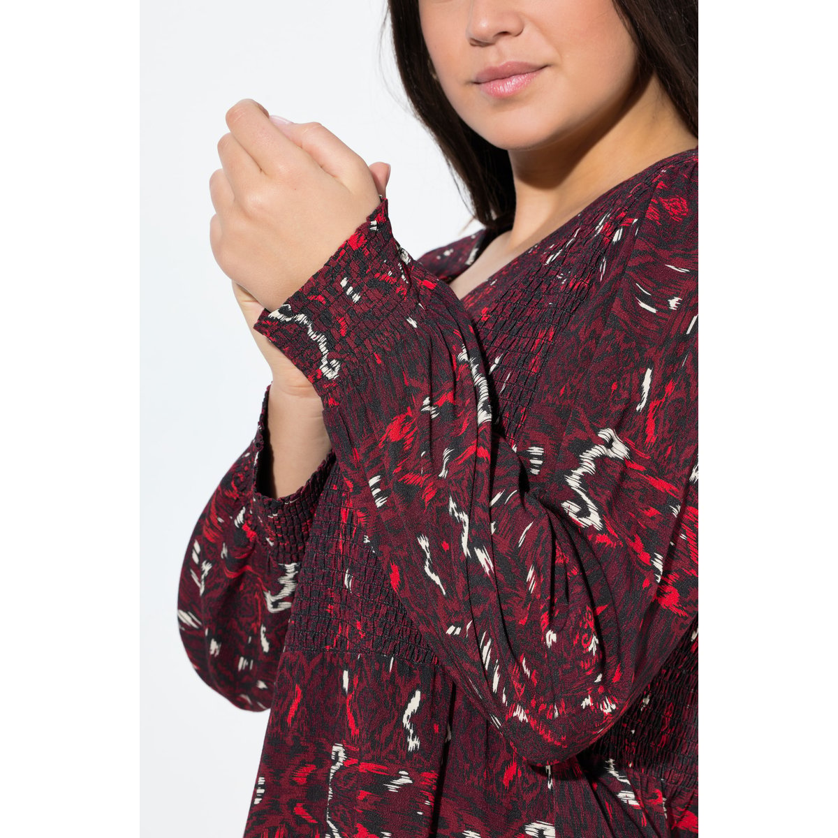 Robe smockée à encolure en V et prune, ULLA POPKEN
