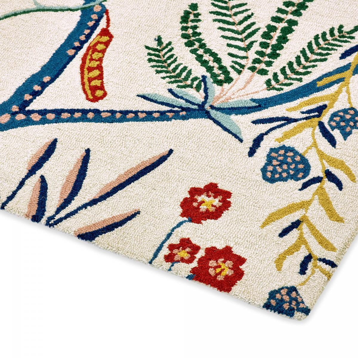 Tapis salon et chambre fait à la main en laine motif floral SAVAGE multicolore, UN AMOUR DE TAPIS