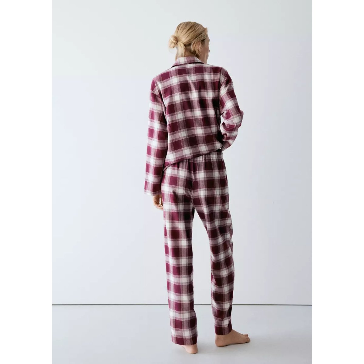 Pantalon pyjama flanelle carreaux bordeaux, MANGO