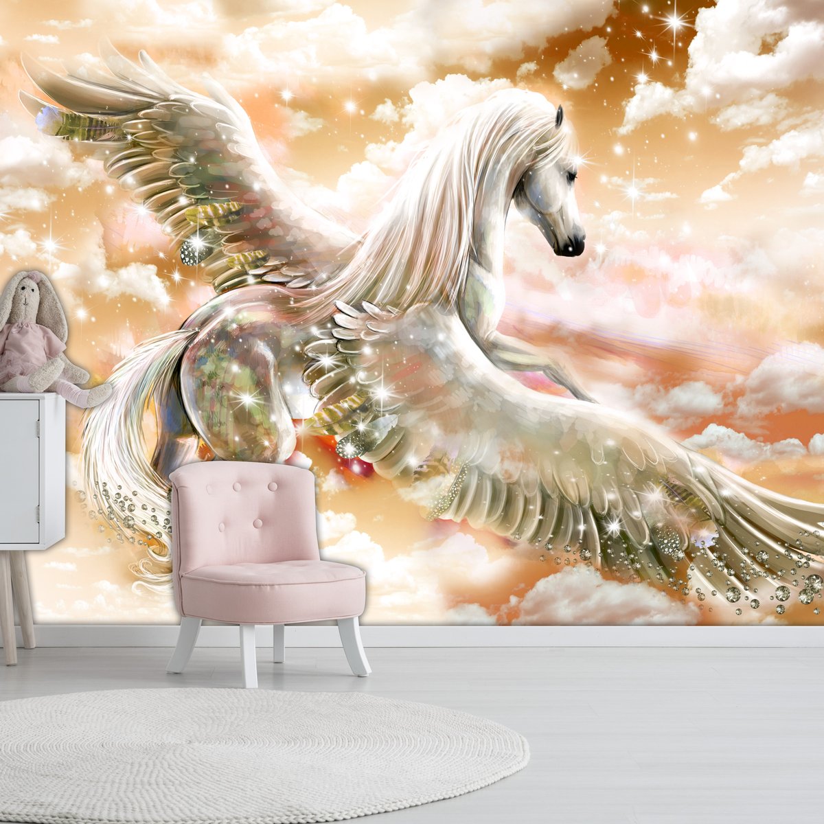 Papier peint intissé panoramique Animaux Pegasus (Orange) blanc, EDEN