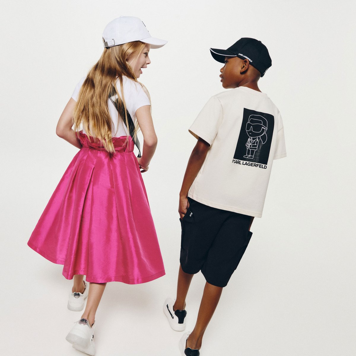 Robe de cérémonie en taffetas rose blanc, KARL LAGERFELD KIDS