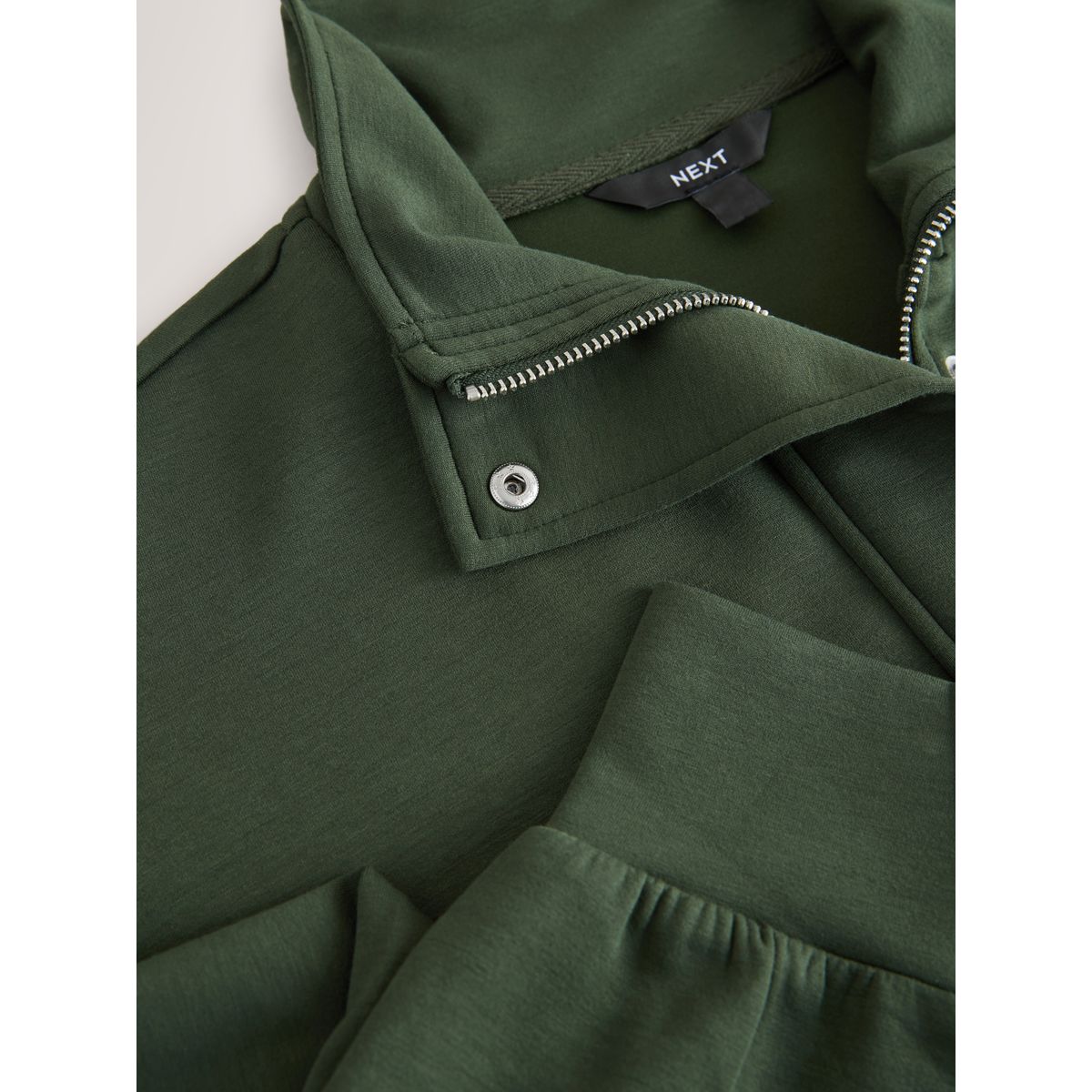 Chemise manches longues en lin mélangé veste utilitaire à fermeture éclair et col montant vert forêt, NEXT
