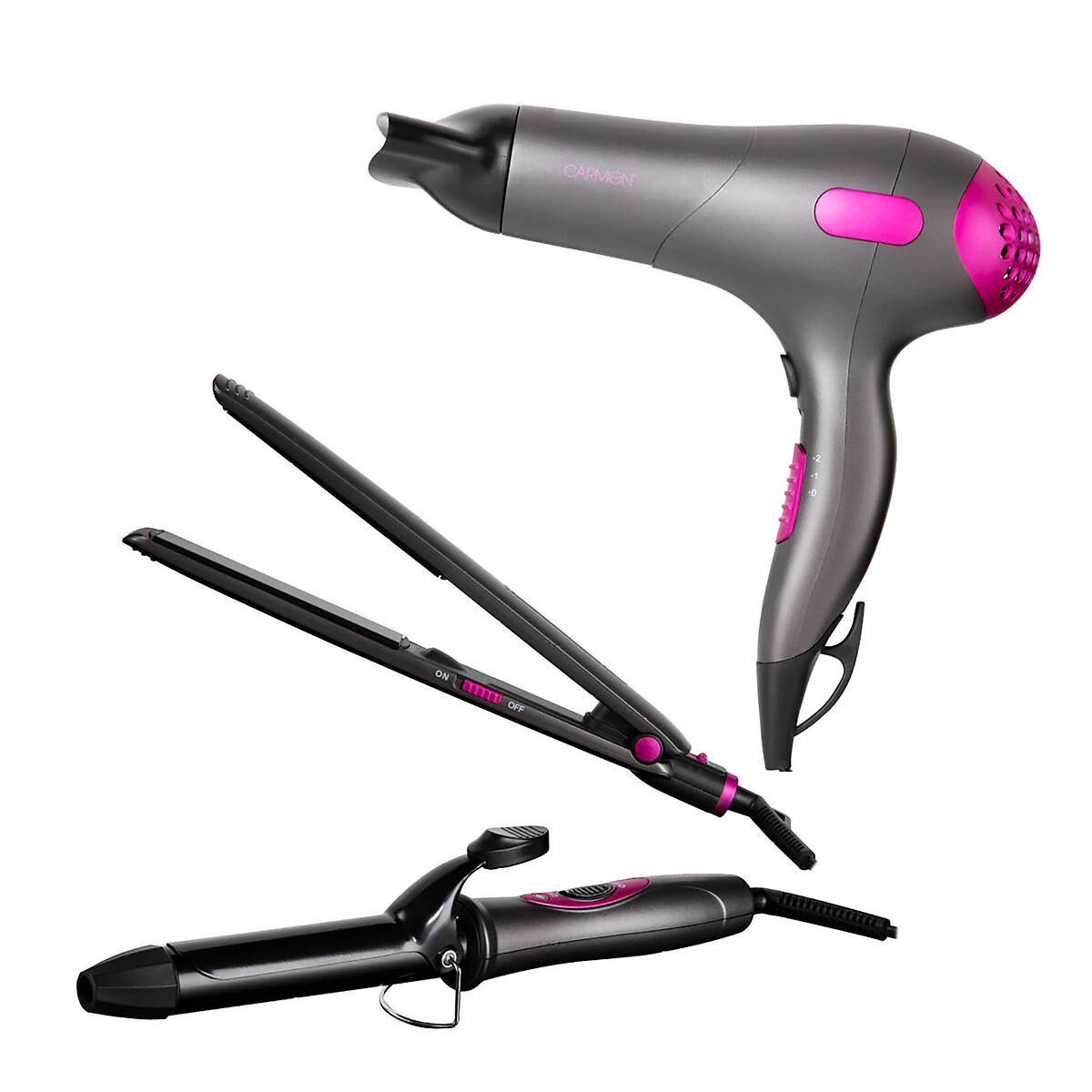 Neon Triple Pack Gift Set with Hair Dryer/Curler/Straightener - C81128 grey, CARMEN