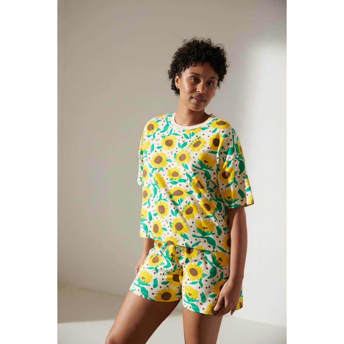 Pyjama coton imprimé tournesols pois crème motifs tournesol, WE ARE JOLIES