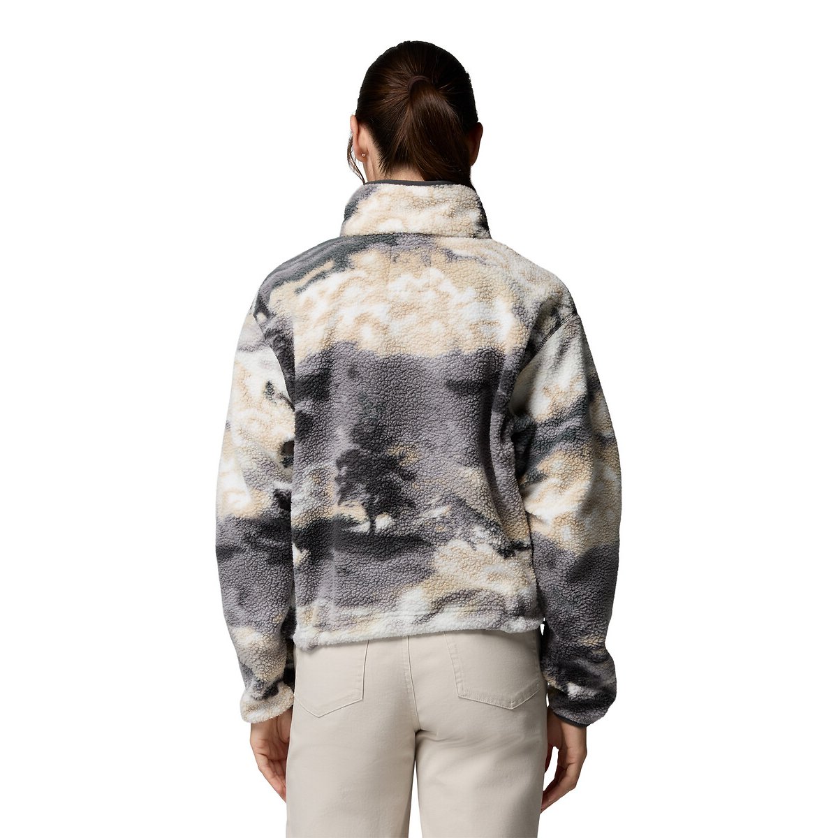Polaire Sherpa Courte Semi-Boutonnée en Helvetia imprimé noir, COLUMBIA